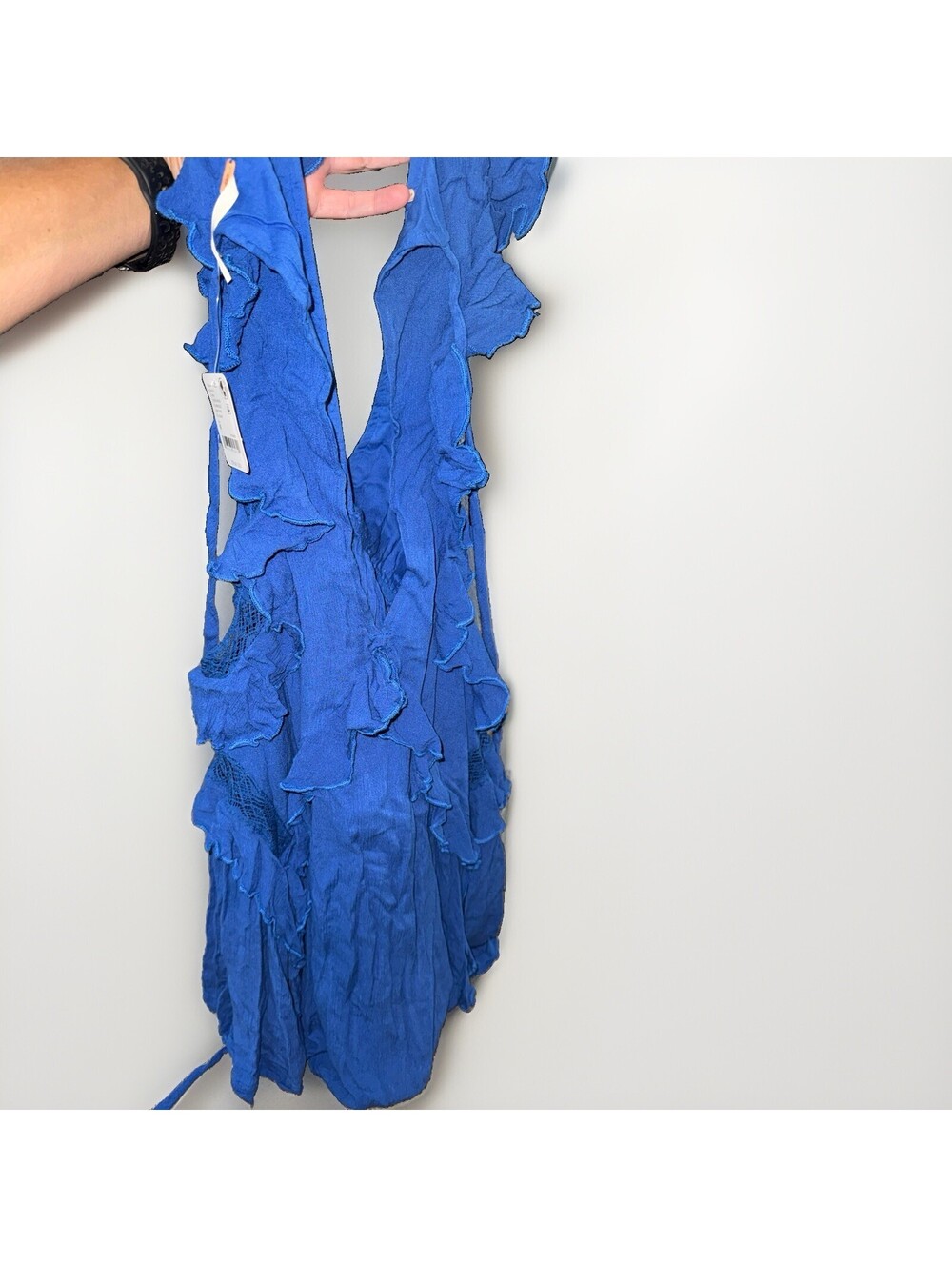 Free People Free-est BLUE More Is More Mini Dress Ruffle Cutout Lace Beach MED